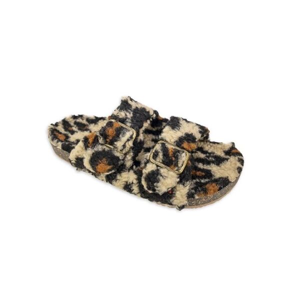 Fuzzy Leopard 2 Band Luxe Step In Comfy Indoor Outdoor Sandals Slippers Shoes 6 - Picture 6 of 9